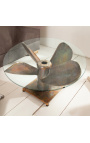 Mesa de centro redonda "Helix" em alumínio e aço na cor cobre com tampo em vidro
