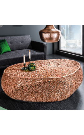 Grande mesa de centro oval "Cory" em aço e metal cobre 120 cm