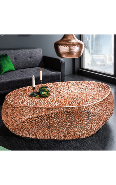 Grande table basse ovale "Cory" en acier et métal cuivré 120 cm