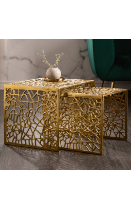 Sesta od 2 "Absy" kvadratni bočni stolovi iz čelika i zlatnog metala