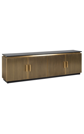 Grande armadietto TV HERMIA con marmo nero e copertura in ottone dorato