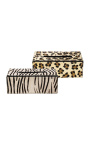Caixa de lenços recarregáveis de couro com estampa de leopardo