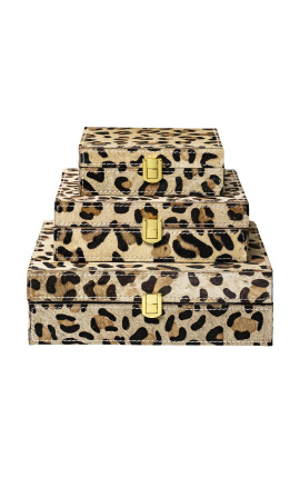 Súprava štvorcovej šperkovnice z leopardej hovädzej kože (súprava 3 kusov)