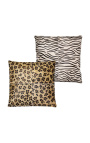 Quadratisches Kissen aus Rindsleder mit Leopardenmuster, 45 x 45