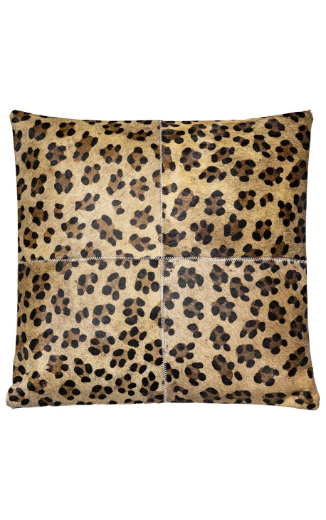 Firkantet hynde i kohud med leopardprint 45 x 45