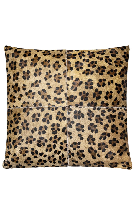 Pernă pătrată din piele de vacă cu imprimeu leopard 45 x 45