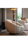 Large round "Arteas" armchair design 1970 in beige velvet