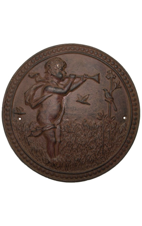 Placa mural decorativa de ferro colat "el querubí a la caça"
