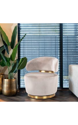 Swivel armchair &quot;Adriana&quot; beige velvet and gold stainless steel