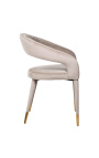 Chaise de repas "Siara" design en velours beige avec pieds dorés