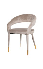 Chaise de repas "Siara" design en velours beige avec pieds dorés