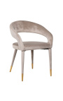 Chaise de repas "Siara" design en velours beige avec pieds dorés