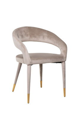 Cadeira de jantar "Siara" design em veludo bege com pernas douradas