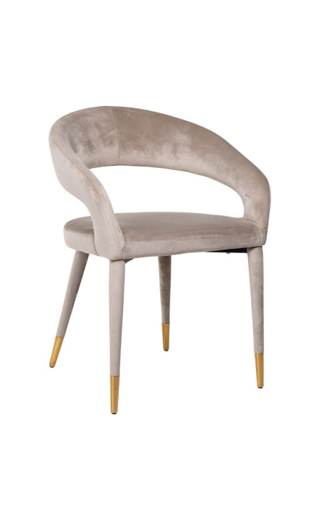 Chaise de repas "Siara" design en velours beige avec pieds dorés