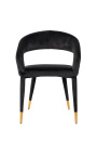 Cadira de menjador disseny "Siara" de vellut negre amb potes daurades