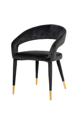 Chaise de repas &quot;Siara&quot; design en velours noir avec pieds dorés