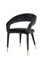 Mâncare scaun "Siara" design în velvet negru cu picioare de aur