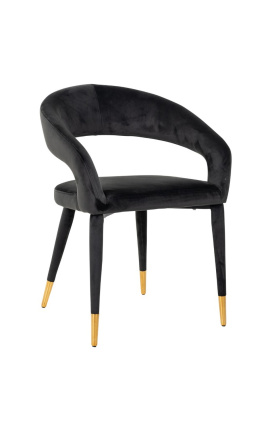 Cadeira de jantar Siara em veludo preto com pés dourados