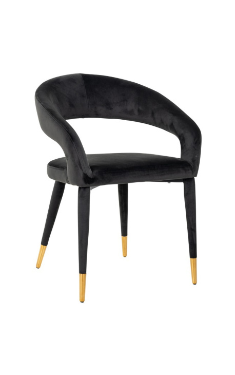 Dining chair "Siara" design in black velvet with gold legs