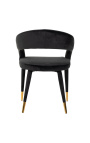 Chaise de repas "Siara" design en velours noir avec pieds dorés
