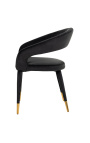 Трапезен стол "Сиара" дизайн в черно кадифе със златни крака