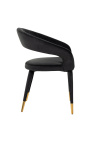 Chaise de repas "Siara" design en velours noir avec pieds dorés