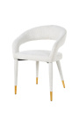 Chaise de repas "Siara" design en tissu bouclé blanc avec pieds dorés
