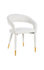 Chaise de repas "Siara" design en tissu bouclé blanc avec pieds dorés