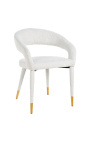 Dining chair "Siara" design in white bouclé fabric with golden legs