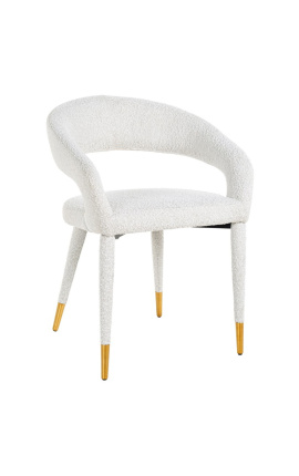 Valgio kėdė "Siara" dizainas iš balto bucle audinio su auksinėmis kojomis