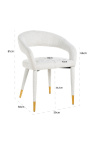 Dining chair "Siara" design in white bouclé fabric with golden legs