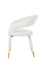 Обеденный стул "Siara" из ткани букле белого цвета с золотыми ножками