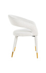 Chaise de repas "Siara" design en tissu bouclé blanc avec pieds dorés