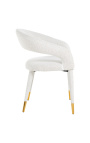 Jedzenie krzesła "Siara" design w białej tkaninie z złotą nogą