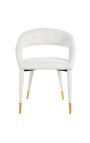 Cadeira de jantar design "Siara" em tecido bouclé branco com pernas douradas