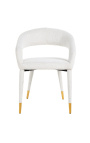 Dining chair "Siara" design in white bouclé fabric with golden legs