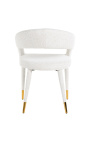 Cadeira de jantar design "Siara" em tecido bouclé branco com pernas douradas