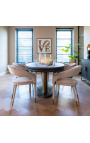 Eetstoel "Siara" ontwerp in beige velvet met gouden benen