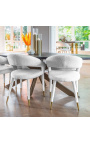 Dining chair "Siara" design in white bouclé fabric with golden legs