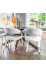 Jedálenská stolička "Zuzana" dizajn v bielej bouclé tkanina s zlatými nohami