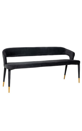 Bench "Siara" design în velvet negru cu picioare de aur