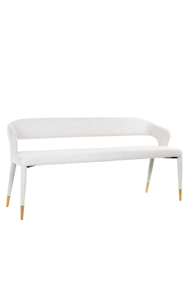 Bench "Siara" white curly fabric design with golden legs