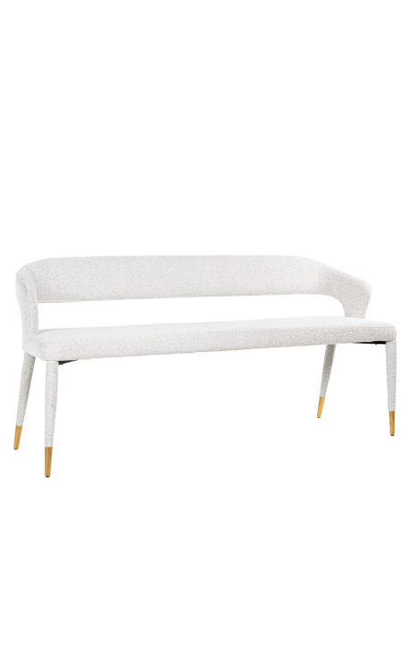 Bench "Siara" hvid krøllet stof design med gyldne ben