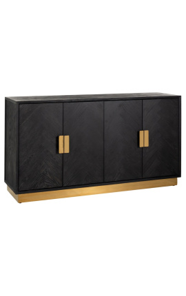 Stor BOHO sidobord - svart ek och gyllene rostfritt stål