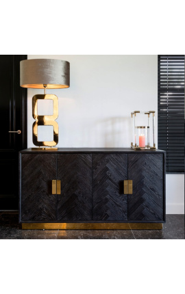 Large BOHO sideboard - black oak and golden stainless steel