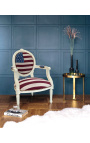 Armchair baroque style of Louis XVI American flag and beige wood