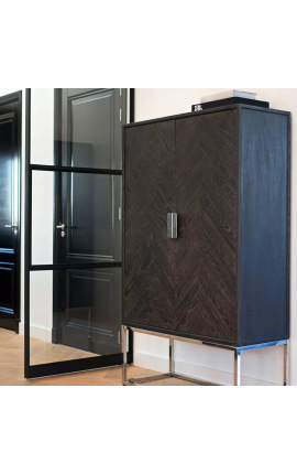 Armoire sur pied BOHO - chêne noir et acier inoxydable doré