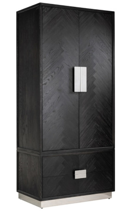 Grande armário BOHO - carvalho preto e aço inoxidável prateado