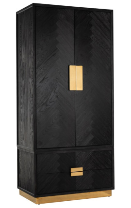 Grande armoire BOHO - chêne noir et acier inoxydable doré