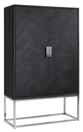 Boho stand cabinet in rovere nero e acciaio inox argento